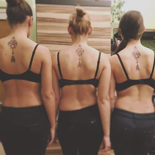 Cute Matching Dreamcatcher Sister Tattoos on Back