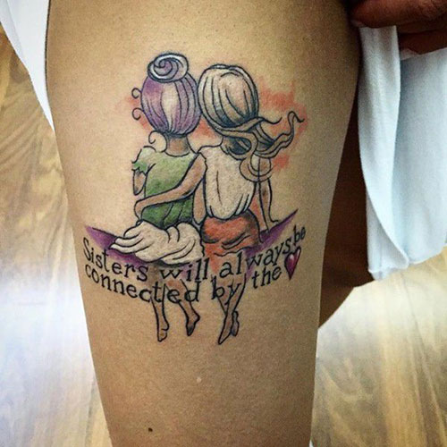 Cute Colorful Small Sister Tattoo