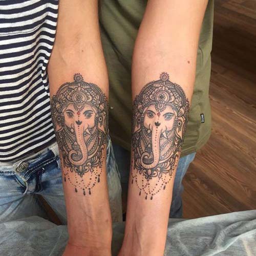 Matching Elephant Sister Tattoos on Forearm
