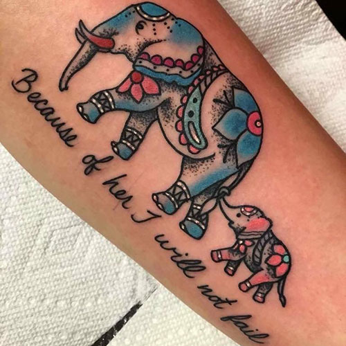 Mother Daughter Matching Elephant Tattoos