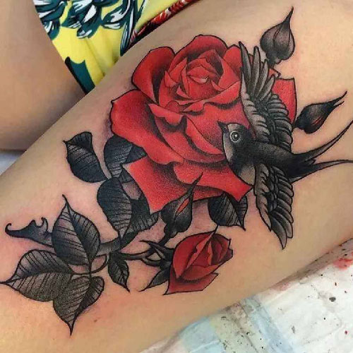 Red Rose Flower Tattoo For Women