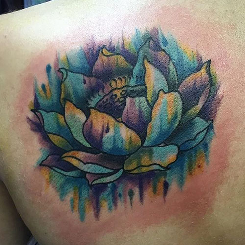 Blue Purple Green Flower Tattoo Designs