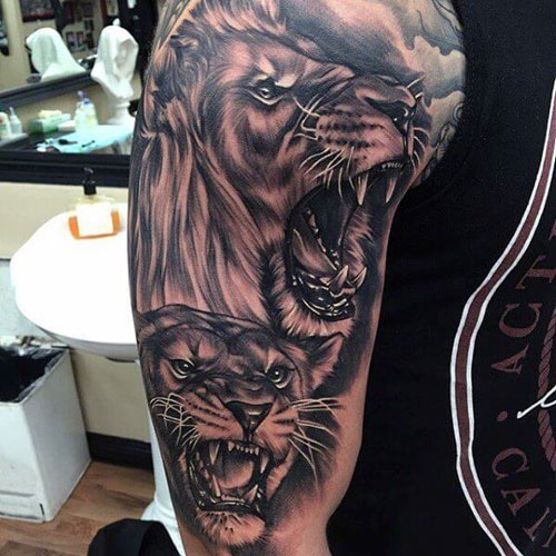 Awesome Lion Half Sleeve Tattoo