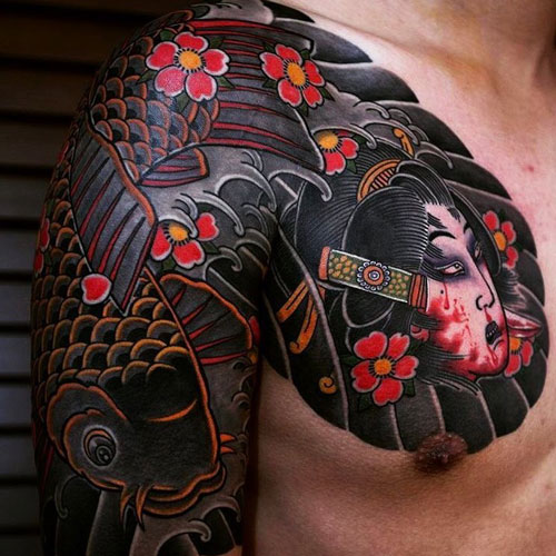 Half Sleeve with Chest Piece Tattoo Designs