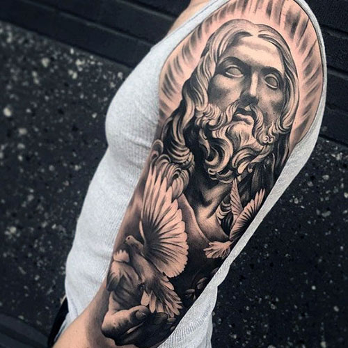 Cool Christian Jesus Half Sleeve Tattoo