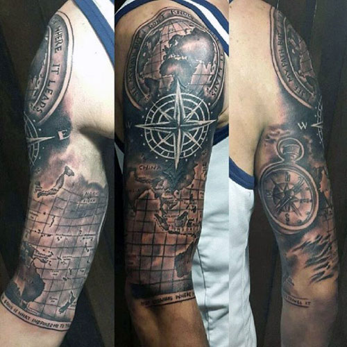 Amazing Men's Compass Half Sleeve Tattoos