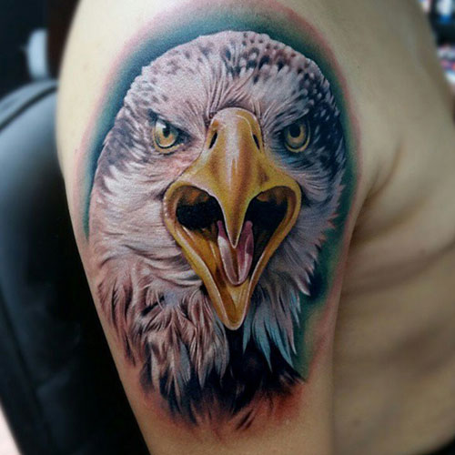 Amazing Realistic 3D Eagle Half Sleeve Tattoo