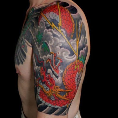 Awesome Half Sleeve Tattoo Designs - Red Dragon