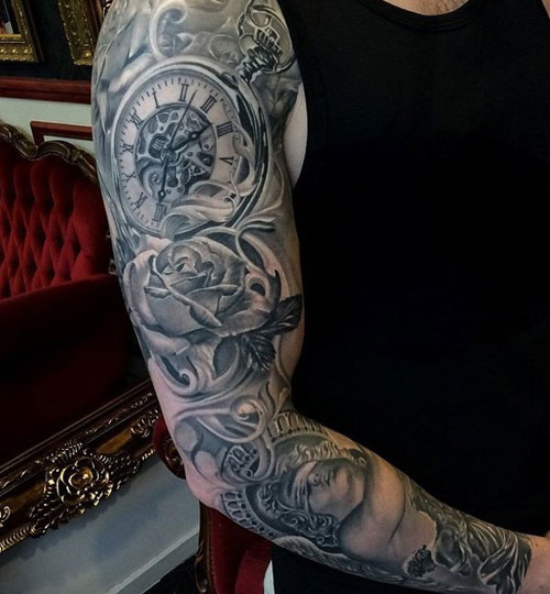 Black and Grey Full Sleeve Tattoo Ideas