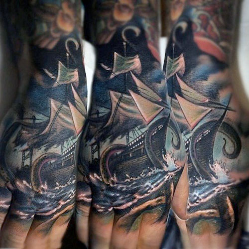 Badass Hand Tattoos For Guys - Ship