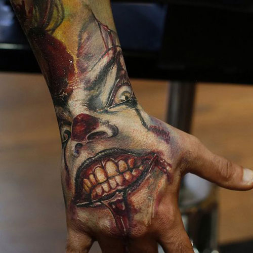 Best Hand Tattoo Designs For Guys - Scary Clown
