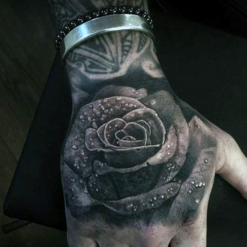 Black and White Hand Tattoo - Rose