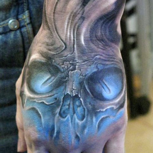 Cool Hand Tattoo Designs For Guys - Skull