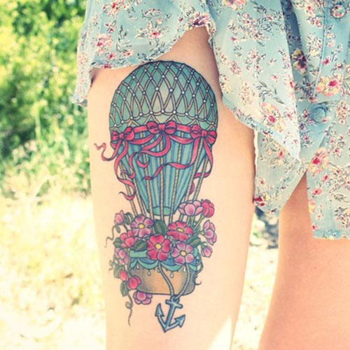 Colorful Thigh Tattoos
