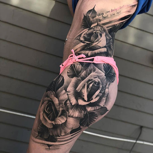 Side Thigh Rose Tattoos For Women