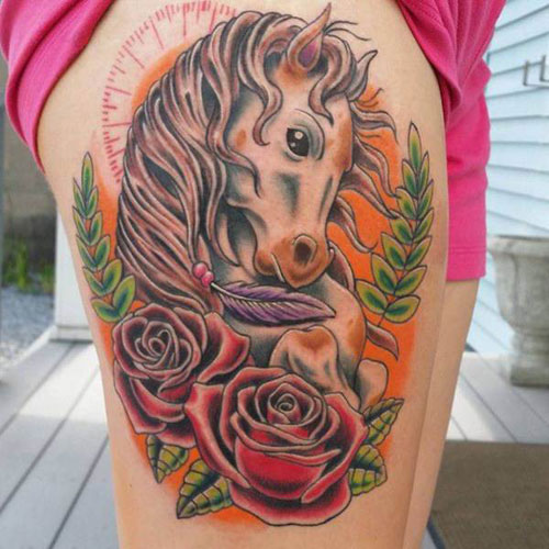 Badass Unicorn Thigh Tattoos