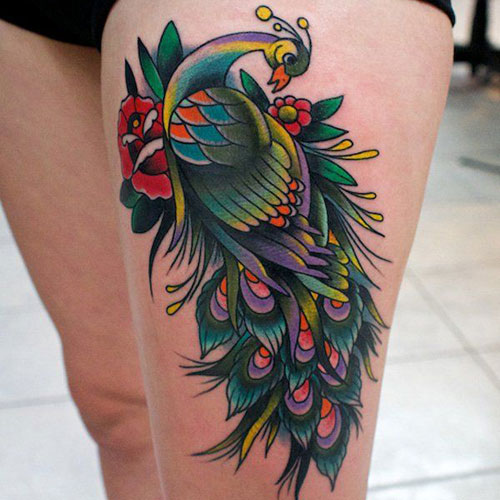 Beautiful Colorful Thigh Tattoo Ideas For Girls