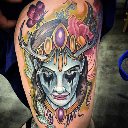 Badass Female Thigh Tattoo Ideas