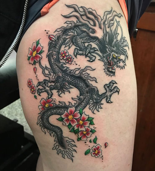 Dragon Side Thigh Tattoo Designs