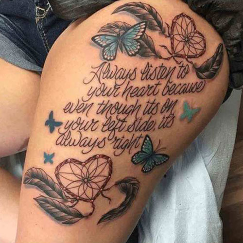 Motivational Quote Thigh Tattoos