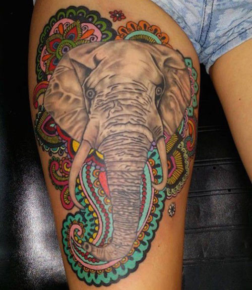 Front Top Thigh Tattoos For Women