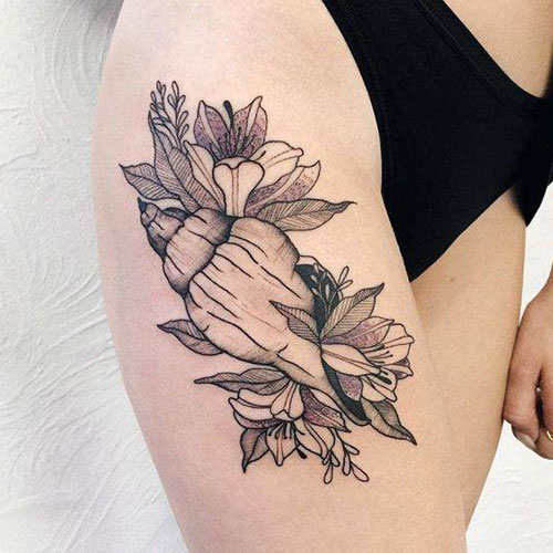 Floral Thigh Tattoos For Females