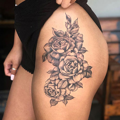 Flower Thigh Tattoos For Women