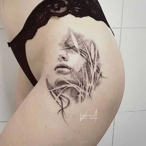 Simple Thigh Tattoos For Women
