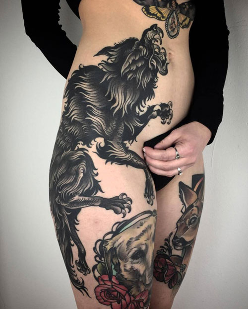 Dark Thigh Tattoos For Females