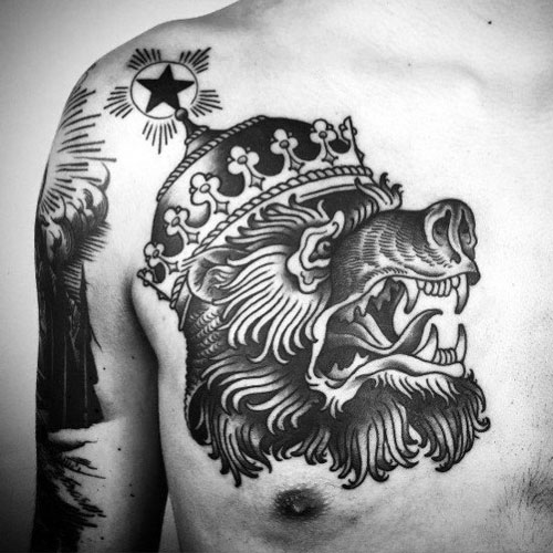 Simple Lion With Crown Tattoo