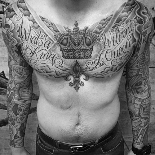 King and Queen Crown Chest Tattoo