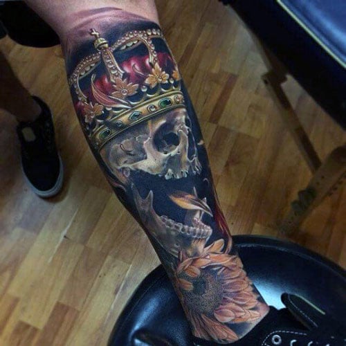 Skull With Crown Forearm Tattoo