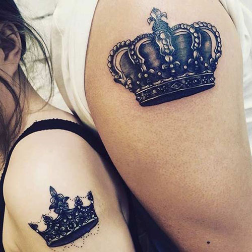 Cool King and Queen Crown Tattoos on Arm and Shoulder
