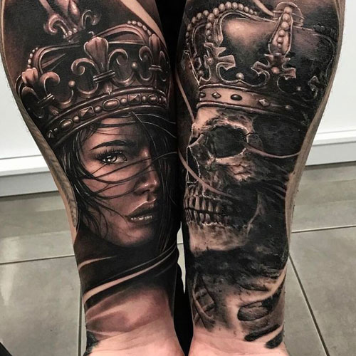 Cool King and Queen Half Sleeve Tattoos on Forearm