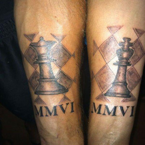 King and Queen Chess Piece Tattoos For Couples