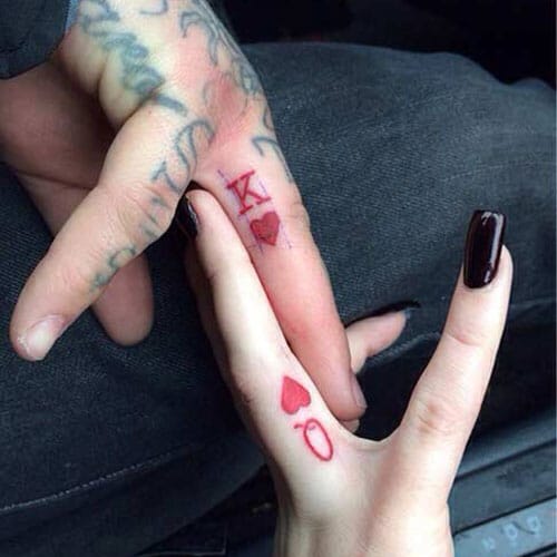 King and Queen of Hearts Tattoo on Finger