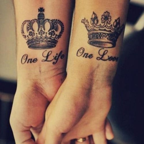 One Life One Love King Queen Crown Tatto0s For Bride and Groom