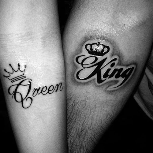 Queen and King Couple Tattoos on Arm