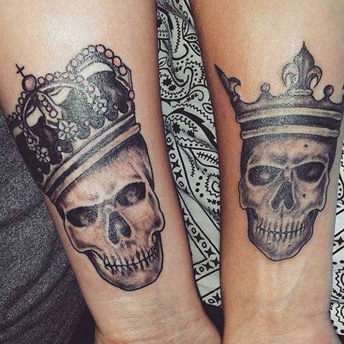 Badass King and Queen Crown Tattoos on Arm