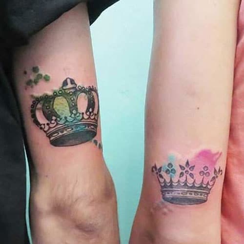 Colorful King and Queen Crown Tattoos For Relationships