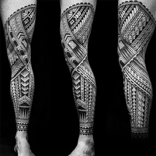 Full Leg Tribal Sleeve Tattoo