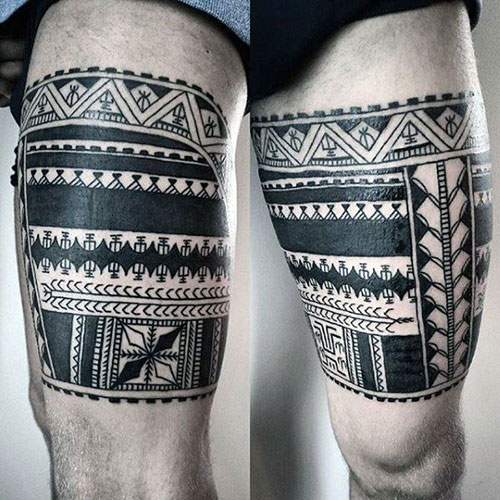 Tribal Thigh Sleeve Tattoo For Men