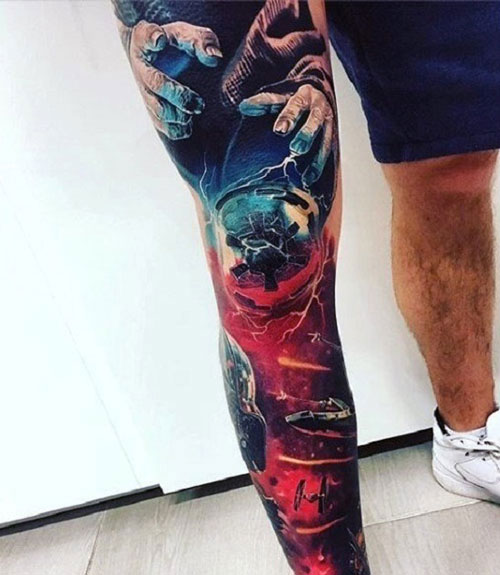 Colorful Leg Tattoo