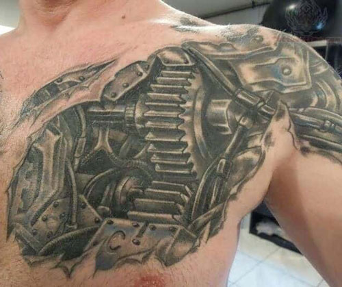 Biomechanical Chest Tattoo For Men