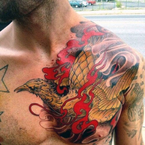 Phoenix Chest Tattoo For Males