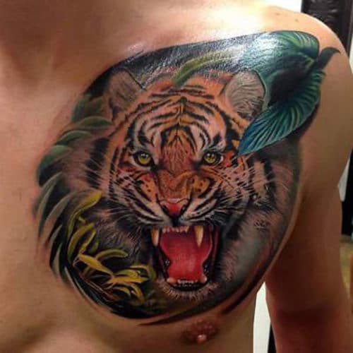 Chest Tiger Tattoo For Guys
