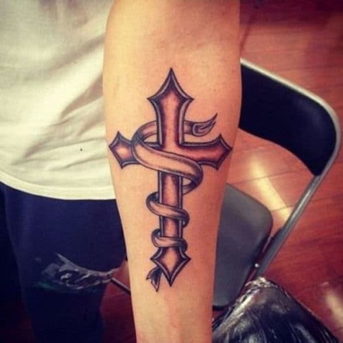 Cross Tattoo on Forearm