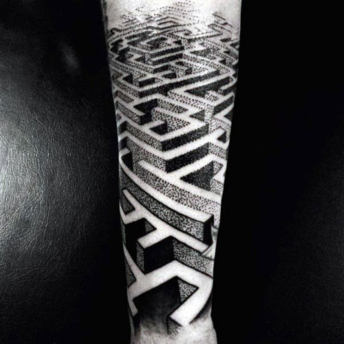 3D Maze Arm Tattoo Ideas For Guys