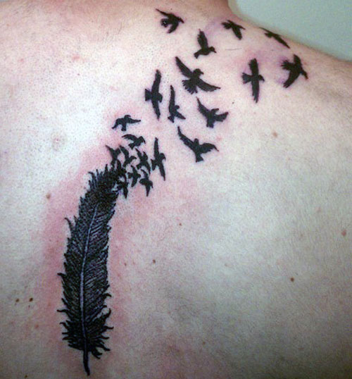 Feather With Birds Tattoo