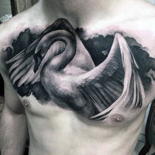 Full Chest Swan Tattoo